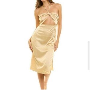Danielle Bernstein Gold Halter Satin Midi Dress